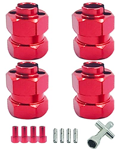 Aluminum 7mm Extended Hex Wheel Hubs for 1/24 SCX24 RC Crawler | Red 9.5mm Offset Extension 4Pcs Hex Drive Adapter CNC Machined High Strength Easy To Install - size: Red