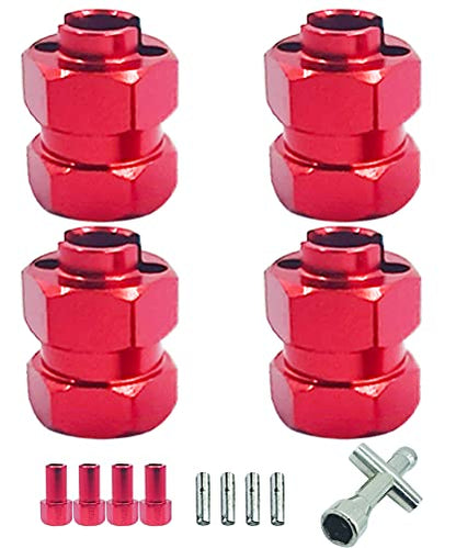 Aluminum 7mm Extended Hex Wheel Hubs for 1/24 SCX24 RC Crawler | Red 9.5mm Offset Extension 4Pcs Hex Drive Adapter CNC Machined High Strength Easy To Install - size: Red
