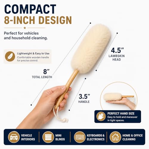 TRU-LAMB Premium Lambskin Mini Duster 3-Pack – Natural Wool Dusting Brush for Car Interior, Dashboard, Air Vents, Mini Blinds, Electronics, Keyboard, Home & Office Cleaning