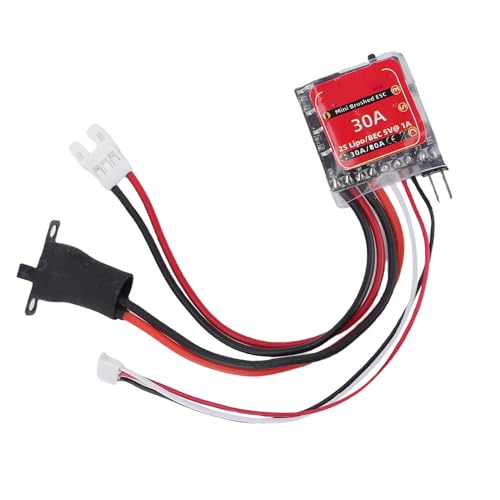 Keenso Brushed ESC, 30A Mini Electronic Speed Controller with Brake for 2S LiPo and NiMH Battery in 1/32 1/18 /24 Scale RC Cars