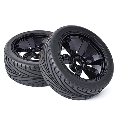 4PCS RC Car Rubber Tires and Plastic Wheels Rims Compatible with 1/10 Scale On Road Touring Racing Flat Drift Car for HSP HPI Tamiya(Black) - color: Black