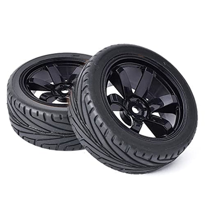 4PCS RC Car Rubber Tires and Plastic Wheels Rims Compatible with 1/10 Scale On Road Touring Racing Flat Drift Car for HSP HPI Tamiya(Black) - color: Black