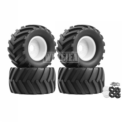 4PCS 1/8 Scale RC Monster Truck Rubber Tire w/17mm Hex Plastic Wheel Rim 170mm/90mm Rubber Rocks Tyres Set Fit for 1/8 Traxxas Sledge 95076-4 Arrma Kraton 6S Typhon 3S HSP HPI Redcat Kaiju - color: 1/8 White 1