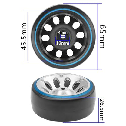 1/10 RC Drift Car Tires 12mm Hex Hub Wheel Rims & Hard Plastic Tyre 6 Spoke Compatible with Traxxas HSP Tamiya Kyosho HPI Redcat 1/10 On-Road RC Drift Drifting Car