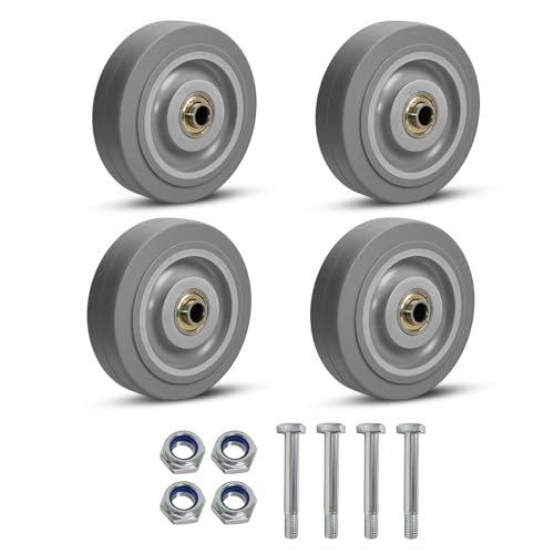 4'' Heavy Duty Rubber Caster Wheels, ASOMWLS Industrial Casters Set of 4 with Load 1200lbs Capacity, Non Marking Replacement Wheels for Cart Dolly Trolley (4 Wheel) - style: 4 inch Wheel