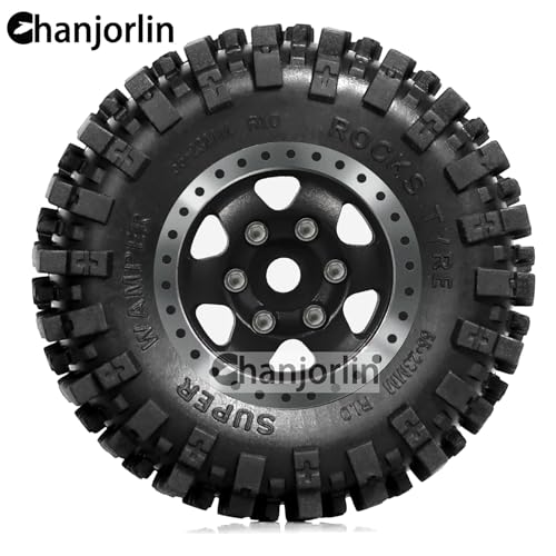 1/24 1/18 RC Crawler Tires and Beadlock Wheels Rims Offset -2.5mm 1.0 Super Soft Sticky Mud Terrain Rock Tyres OD 55mm for 1:24 1:18 Car Axial SCX24 FMS AX24 FCX18 FCX24 TRX4M 4Pcs (Black) - color: Black