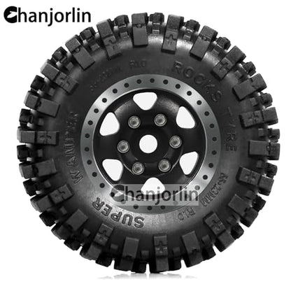 1/24 1/18 RC Crawler Tires and Beadlock Wheels Rims Offset -2.5mm 1.0 Super Soft Sticky Mud Terrain Rock Tyres OD 55mm for 1:24 1:18 Car Axial SCX24 FMS AX24 FCX18 FCX24 TRX4M 4Pcs (Black) - color: Black