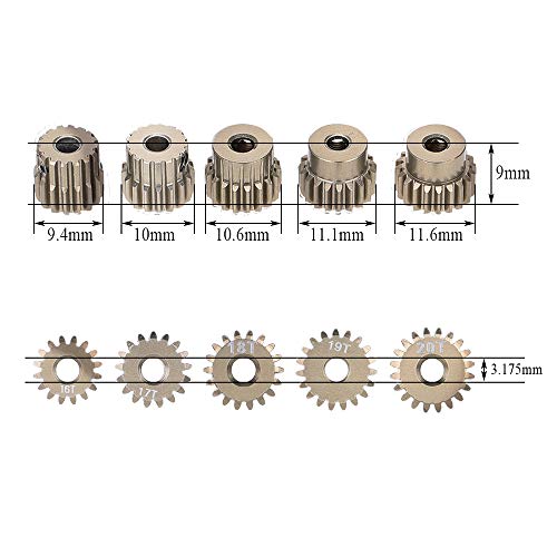 Globact 48DP 3.175mm 16T 17T 18T 19T 20T Pinion Motor Gear for 1/10 RC Car Brushed Brushless Motor | 0.53 Mod 48 Pitch 3.175mm Shaft Pinion Gear fits 1/10 RC Car Brushed Brushless Motor