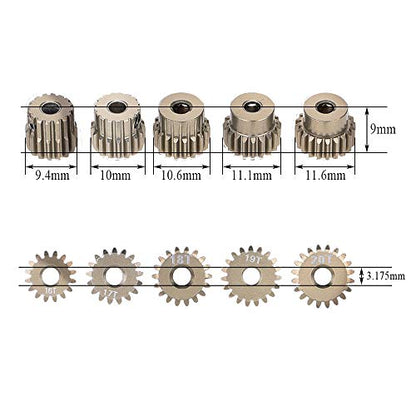Globact 48DP 3.175mm 16T 17T 18T 19T 20T Pinion Motor Gear for 1/10 RC Car Brushed Brushless Motor | 0.53 Mod 48 Pitch 3.175mm Shaft Pinion Gear fits 1/10 RC Car Brushed Brushless Motor