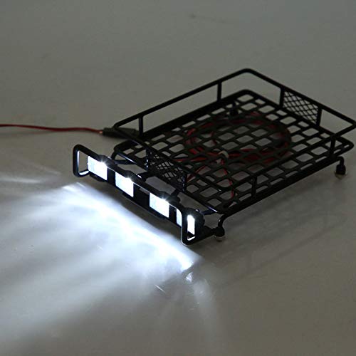 Large Size Roof Rack Luggage Carrier with LED Light Quadrate, RC Roof Rack for Axial SCX10 1/10 Scale RC Crawler Car, High Simulation Metal Accessory with Remote Control for LED Li (4 White) - style: 4 white