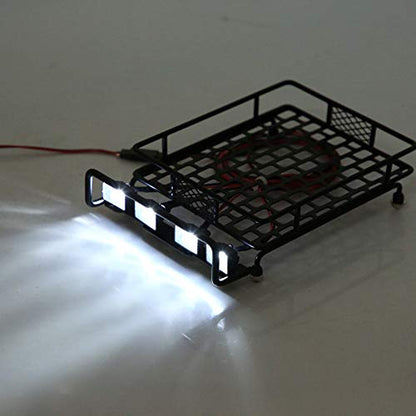 Large Size Roof Rack Luggage Carrier with LED Light Quadrate, RC Roof Rack for Axial SCX10 1/10 Scale RC Crawler Car, High Simulation Metal Accessory with Remote Control for LED Li (4 White) - style: 4 white