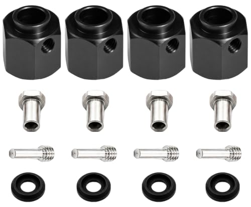 4PCS 12mm Hex Hub 11mm Offset Wheel Hex Extension for Traxxas TRX4 TRX6 | CNC Metal Wheel Spacer for RC Crawlers Helps Increase Track Width and Side-Hill Stability Reduce Vibration Add Tire Clearance - color: black