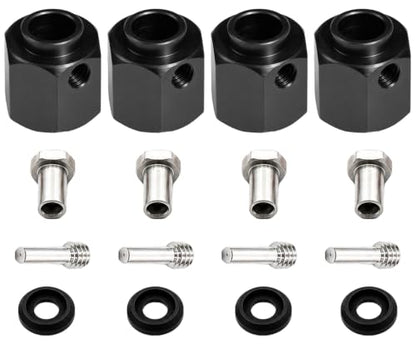 4PCS 12mm Hex Hub 11mm Offset Wheel Hex Extension for Traxxas TRX4 TRX6 | CNC Metal Wheel Spacer for RC Crawlers Helps Increase Track Width and Side-Hill Stability Reduce Vibration Add Tire Clearance - color: black