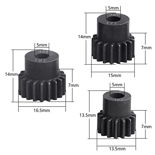 Metal Steel 54T 32P Spur Gear with 15T/17T/19T Pinions Gear Sets Replace 3956 for Traxxas Slash Rustler Stampede E-REVO Summit ST Rally Raptor R T-Maxx 2WD VXL
