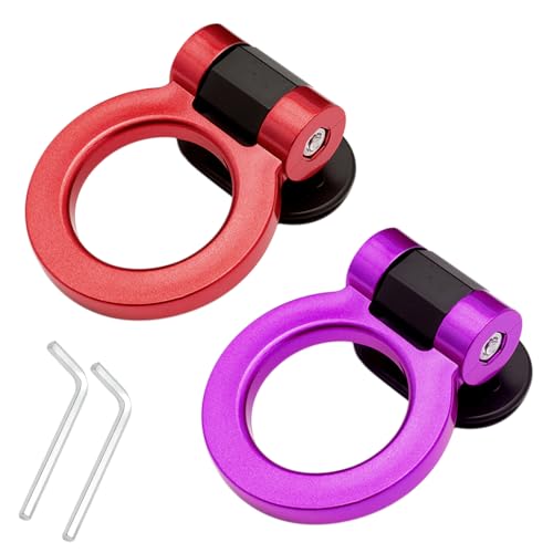x xotic tech 2pcs JDM Track Racing Style Bumper Trailer Tow Hook Ring Decoration Sticker Universal Fit All Car Truck SUV, Red + Purple - color: Red+Purple
