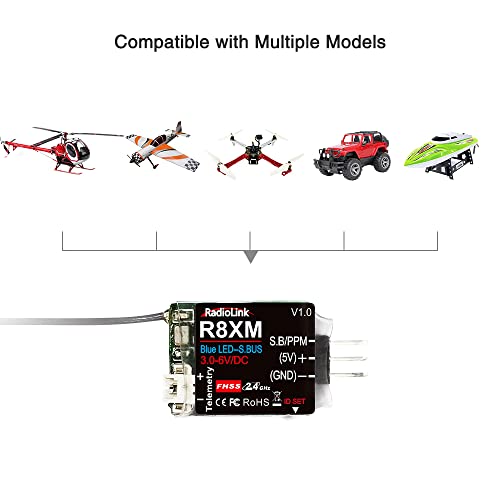 Radiolink R8XM 8 Channels 2.4GHz RC Receiver SBUS/PPM Voltage Telemetry Long Range Control RX for Aircraft T8S/T8FB Transmitter
