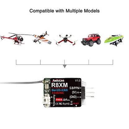 Radiolink R8XM 8 Channels 2.4GHz RC Receiver SBUS/PPM Voltage Telemetry Long Range Control RX for Aircraft T8S/T8FB Transmitter