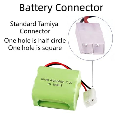 7.2V 2400mAh Ni-MH Battery AA Battery Pack with Standard Tamiya Connector for RC Car RC Truck Household Appliances 2 Pack 7.2V Battery with USB Charger