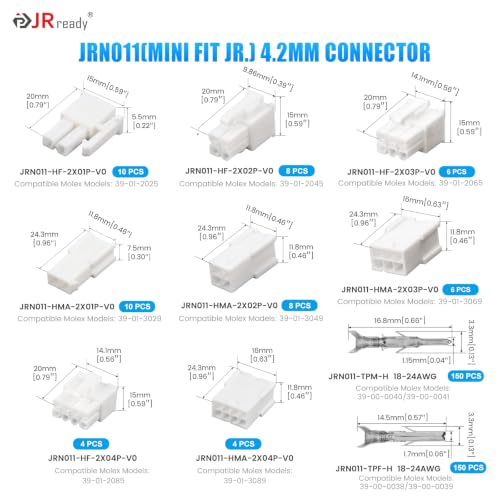 JRready Molex Mini-Fit Jr Pin Connector Kit Dual Row 4.2mm Pitch 2-8Pin Housing Plug with Molex Pin Extractor ACTCRH6A02 - size: 2-4-6-8 Pin with Pin Removal Tool