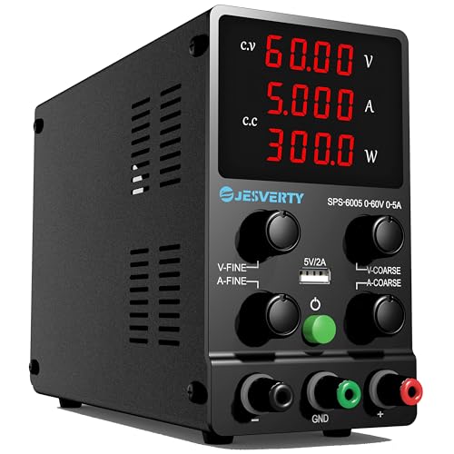 DC Power Supply Variable, 0-60V 0-5A Adjustable Switching DC Regulated Bench Power Supply with High Precision 4-Digit LED Display, 5V/2A USB Port, Coarse and Fine Adjustment SPS-6005 - color: SPS(Red LED), size: 60V 5A