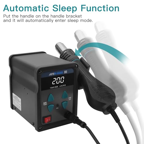 868D Hot Air Rework Station 700W Digital Display High Power with 7 Hot Air Nozzles Adjustable temperature and Air Volume, Automatic Sleep Function