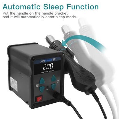 868D Hot Air Rework Station 700W Digital Display High Power with 7 Hot Air Nozzles Adjustable temperature and Air Volume, Automatic Sleep Function