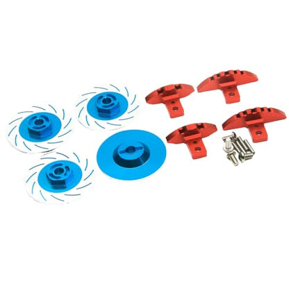 RC Brake Disc, 4 Pcs/Set RC Aluminium Alloy Brake Disc Caliper Set High Simulation Wheel Rim Hex Hub Brake Disc Decoration Compatible with Sakura D4 AWD RWD 1/10 RC Car Upgrade Parts (Blue)