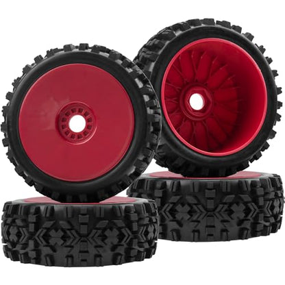 ShareGoo RC Hobby OD 4.72" 1/8 Scale RC Buggy Wheels & Rubber Tires 17mm Hex Rims Compatible with Arrma Typhon 3S 6S Kyosho Losi 8IGHT Traxxas Redcat HSP HPI 1/8 Scale Off Road Car Buggy (Red) - color: Red