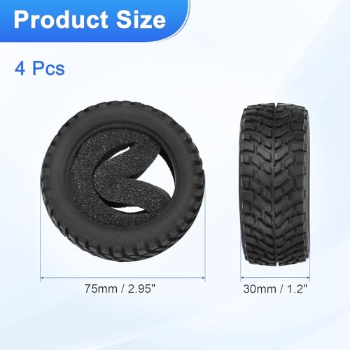 uxcell 4Pcs Soft Rubber RC On-Road Car Tyres D17-Type Sponge Inside for RC 1/10 HSP Tires Scale Touring On-Road Racing DIY Model Car- 75mm(2.95") OD x 30mm(1.2") Width, Black