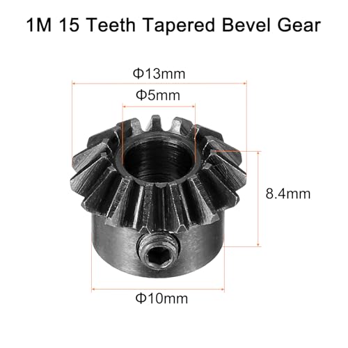 uxcell 2pcs Bevel Gear 0.8 Module 1:1 Reduction Rate 15T 5mm Hole Dia Bevel Pinion Gear 45# Steel, 45 Degree Steering Gear for Hardware Mechanical Rotation, Black - size: 5mm Bore