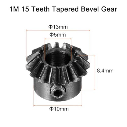 uxcell 2pcs Bevel Gear 0.8 Module 1:1 Reduction Rate 15T 5mm Hole Dia Bevel Pinion Gear 45# Steel, 45 Degree Steering Gear for Hardware Mechanical Rotation, Black - size: 5mm Bore