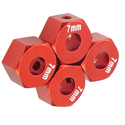 Metal 12mm Hex Wheel Hubs 7mm Thick Drive Adapters with Flanged Lock Nuts Compatible with Traxxas 1/10 4WD Rustler Slash Stampede RC Car，Replace Part 1654 (Red) - color: Red