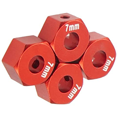 Metal 12mm Hex Wheel Hubs 7mm Thick Drive Adapters with Flanged Lock Nuts Compatible with Traxxas 1/10 4WD Rustler Slash Stampede RC Car，Replace Part 1654 (Red) - color: Red