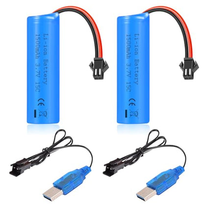 3.7V 1500mAh Li-ion Battery High Capacity 15C High Discharge Rate RC Batteries with USB Charger Cable SM-2P Plug Fit for RC Car Drift Monster Truck Remote Control Car Toy Off-Road Racing