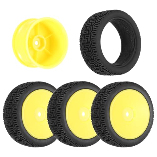 uxcell 4-Pair High-Grip RC Car Tire & Wheel Set for 1/10 Scale On-Road Touring Cars - Soft Rubber Tyres with 12mm Hubs, Black/Yellow - color: Black/Yellow
