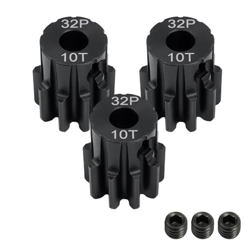32P 10T Pinion Gear 3.175mm Shaft, Hardened Steel Motor Gear for 1/10 Scale RC Car Truck Crawler Monster Buggy, High Speed Durable 32 Pitch Gear Upgrade Parts 540 550 Brushed 3650 3660 Brushless - color: 10T