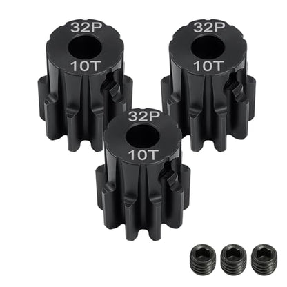 32P 10T Pinion Gear 3.175mm Shaft, Hardened Steel Motor Gear for 1/10 Scale RC Car Truck Crawler Monster Buggy, High Speed Durable 32 Pitch Gear Upgrade Parts 540 550 Brushed 3650 3660 Brushless - color: 10T