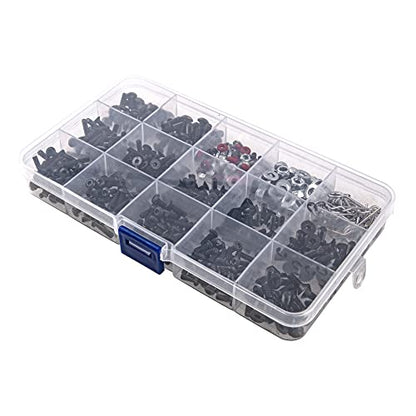 520Pcs Universal RC M3 M4 Screws Kit M3 M4 Washer Lock Nut R Buckle Body Clips 2x10mm Pins Compatible with 1/8 1/10 HSP Axial SCX10 Traxxas Arrma Losi RC Car Truck Repair Tool Box