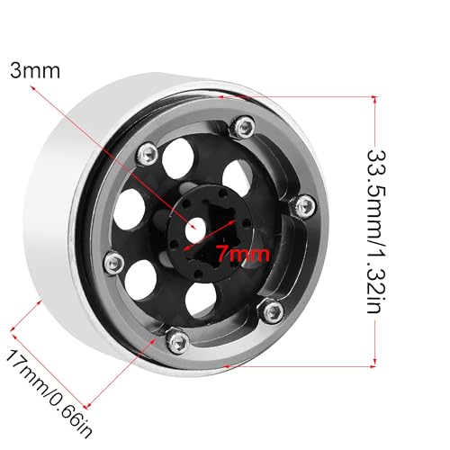 ModuWheel 1.3" Negative Offset Aluminum + Carbon Fiber Beadlock Wheels Rim for 1/24 1/18 AX24 SCX24 TRX4m Ascent18 RC Crawler,Round Pattern (Gray) - color: Gray