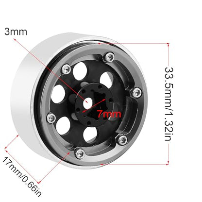 ModuWheel 1.3" Negative Offset Aluminum + Carbon Fiber Beadlock Wheels Rim for 1/24 1/18 AX24 SCX24 TRX4m Ascent18 RC Crawler,Round Pattern (Gray) - color: Gray