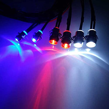 6 LED RC Car Light Kit, White Headlight Red Taillight Yellow Turn Signal Light for 1/10 1/8 RC Models TRX4 D90 SCX10 RC Car Truck Lighting (Red, White & Blue) - color: Red, White & Blue
