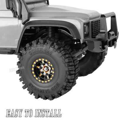 Brass 1.0 Beadlock Wheels Tires for RC Crawler Car 1/18 TRX4M,1/24 SCX24,RC Brass 1.0 in Truck Tires,7mm Hex Wheels Rims and Rubber Tires w/Sponge,4pcs