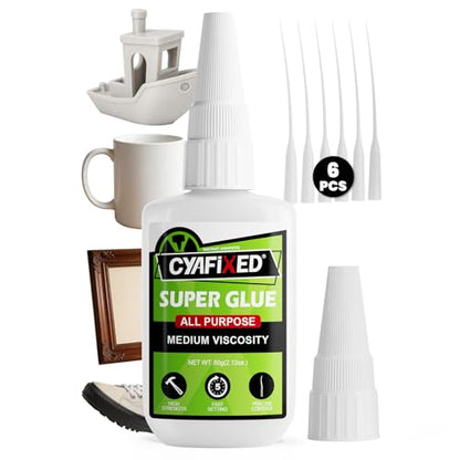 Medium Super Glue Kit, 56.8 Gram (2oz) CA Glue with Anti-Clog Cap & Microtips for Woodworking, 3D Printing, Aquarium, Crafts, Plastic – Instant Cyanoacrylate Adhesive Repair Shoe, Ceramic, Glass - size: 2 oz