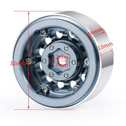 1.3inch beadlock wheels Aluminium RC Rims for 1/18th TRX4M 1/24th Axial SCX24 RC Crawler Car Upgrade Parts (Titanium) - color: Titanium