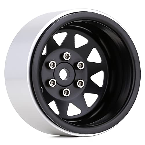 INJORA 1.9 Beadlock Wheel Rim Hub 4pcs Metal Rims for 1/10 RC Crawler Car TRX4 Axial SCX10 90046 SCX10 Pro(Black) - color: Black