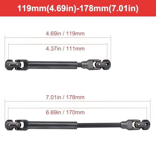 2pcs Hobbyfire 1/10 RC Crawler Drive Shafts Steel Universal Joint Driveshaft Heavy Duty for Axial SCX10 II III TRX4 Redcat Gen8 Gen7 Element Upgrades Parts(119-178mm) - style: 119-178mm