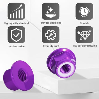 12Pcs M4 Flange Nuts Aluminum, M4-0.7mm Hex Flange Nylon Insert Lock Nuts for 1/10 Scale RC Car Traxxas Slash 4x4 2WD Stampede VXL Rustler VXL HPI Redcat Axial Racing Truck Buggy Crawler Wheels Purple - color: Purple, size: 12Pcs