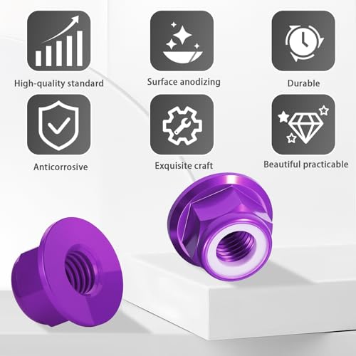 8Pcs M4 Flange Nuts Aluminum, M4-0.7mm Hex Flange Nylon Insert Lock Nuts for 1/10 Scale RC Car Traxxas Slash 4x4 2WD Stampede VXL Rustler VXL HPI Redcat Axial Racing Truck Buggy Crawler Wheels - color: Purple, size: 8Pcs