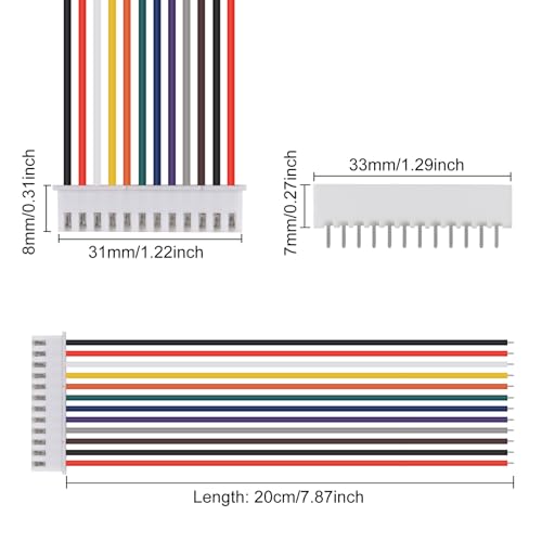 10Pairs JST-XH Connector Kit, XH 2.54mm 12 Pin Header Male and Female Connectors Plug Adapter with Flat Wire Cable 200mm 26AWG Compatible with JST XH (12P) - color: 12P