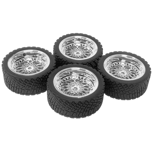 4PCS 65mm RC Rally Car Rubber Tires and Plastic Plating Wheel Rims Set 12mm Hex for 1/10 RC On-Road Rally Drift Racing Car for HSP Tamiya Sakura HPI WR8 HSP TT02 WLtoys (Silver) - color: Silver